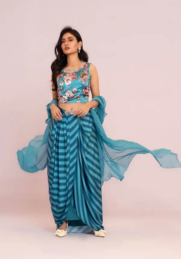 Green Digital Print Party Wear_01