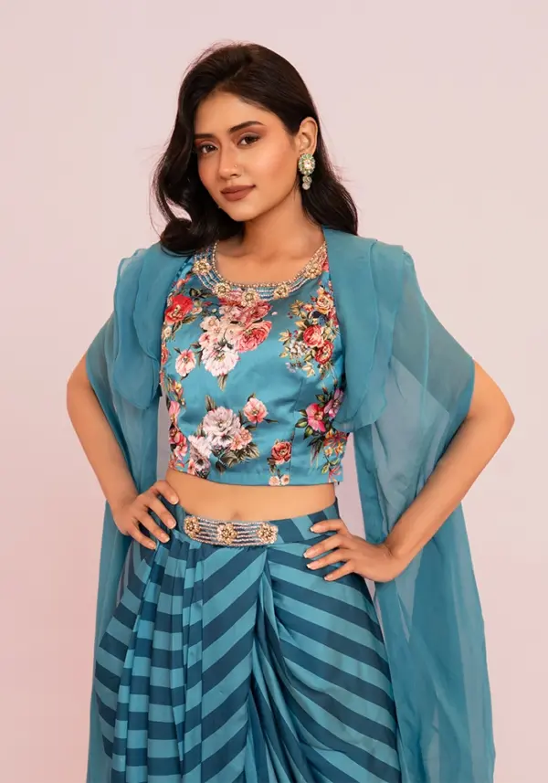 Green Digital Print Party Wear_02