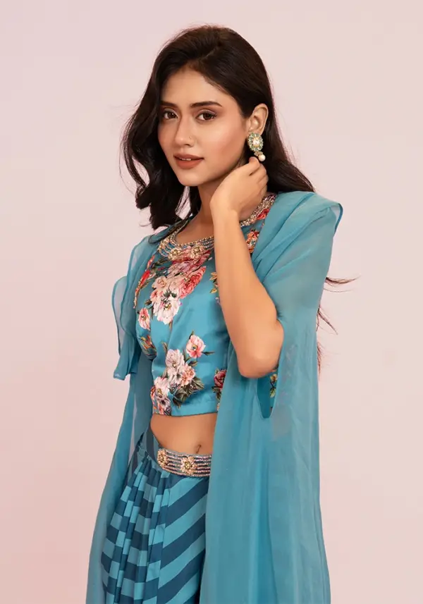 Green Digital Print Party Wear_03