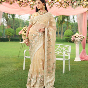 Golden Muslin Saree
