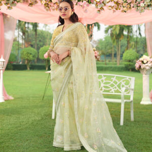 Lime Yellow Muslin Saree